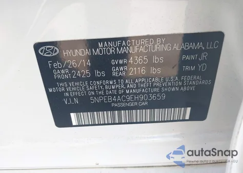 2014 Hyundai Sonata Gls из США, поврежденный, VIN 5NPEB4AC9EH903659